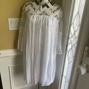 NWT Indigo Rose White Gauze Dress with crochet neck and sleeves details Size 3X